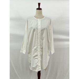ICHI ANTIQUITES OS S M L White Button Front Cotton Typewriter Tunic Shirt Top NW